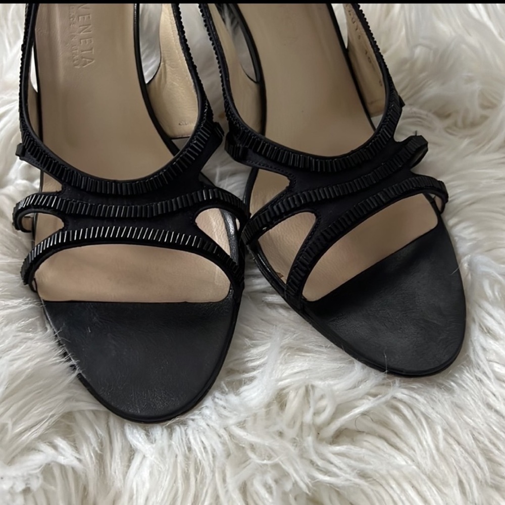 BOTTEGA VENETA Black Satin and Leather Slingback Heels - Picture 12 of 16
